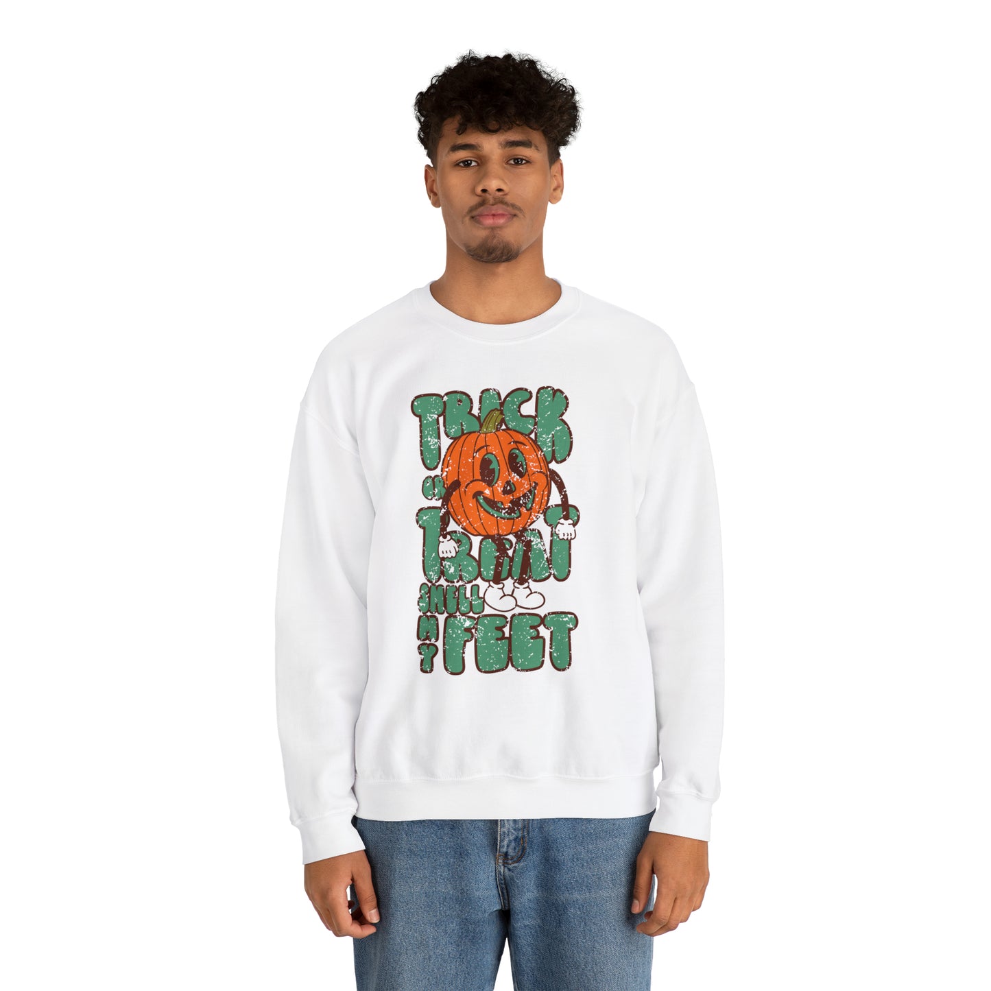 Distressed Trick or Treat Smell My Feet Heavy Blend™ Crewneck Sweatshirt