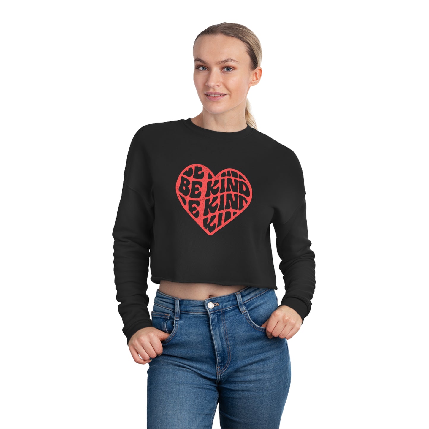 Be Kind Red Heart Women's Cropped Sweatshirt - Black