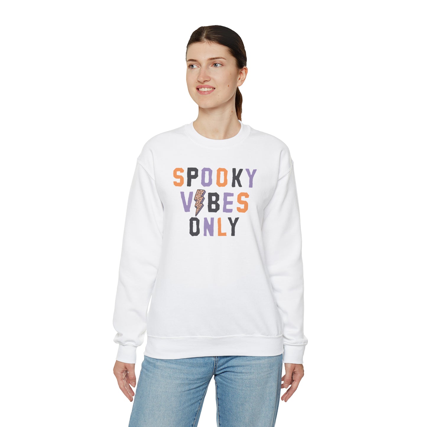 Spooky Vibes Fall Halloween Retro Warm Colored  Unisex Heavy Blend™ Crewneck Sweatshirt