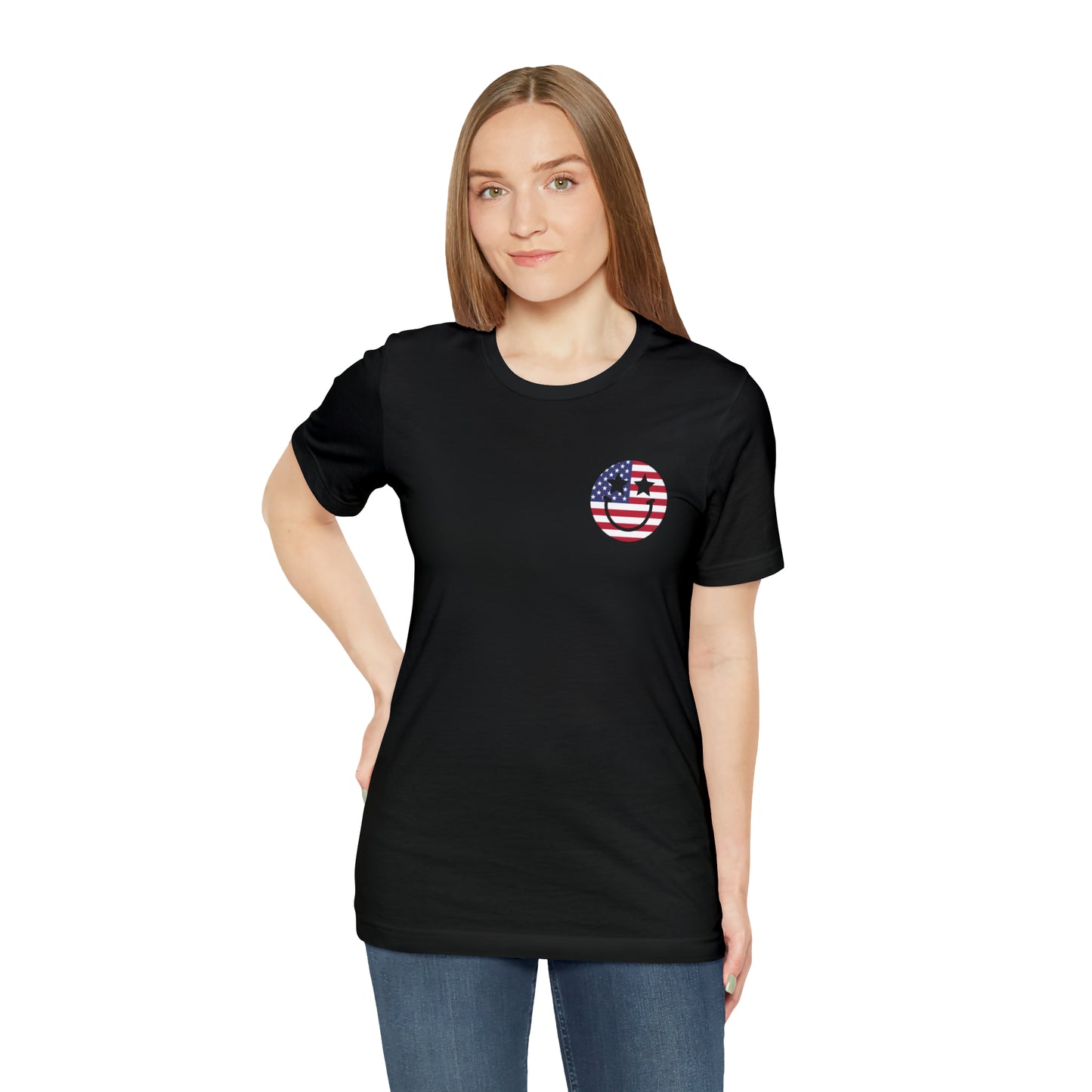 "Jesus Christ Stars and Stripes" (Front and Back Design) Unisex Jersey Short Sleeve Tee