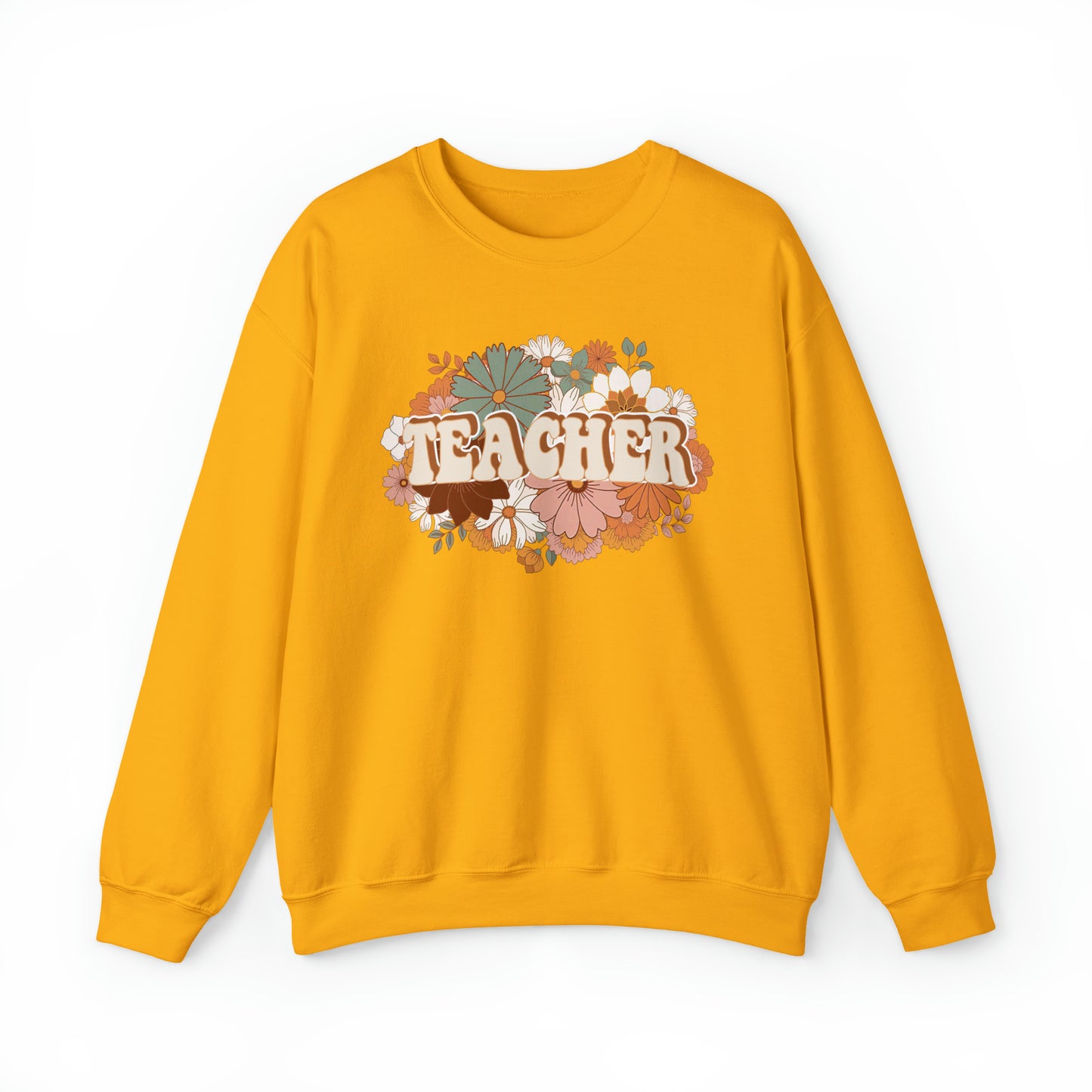 Vintage Retro Floral Teacher Warm Colors Unisex Heavy Blend™ Crewneck Sweatshirt