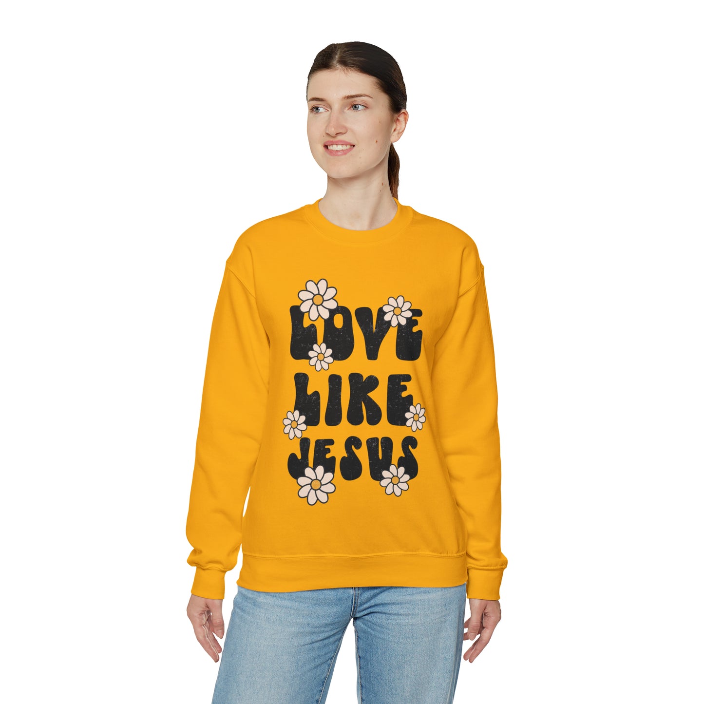 Distressed Daisy Love Like Jesus - Heavy Blend™ Crewneck Sweatshirt