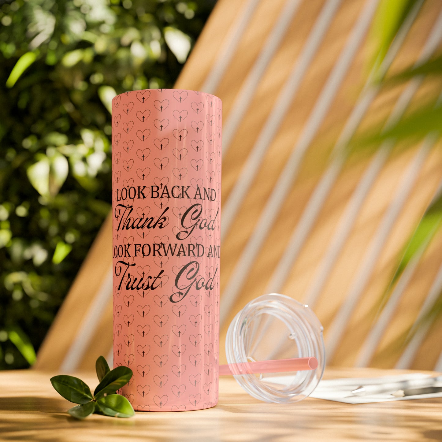 Look Back and Thank God Look Forward and Trust God Christian  Skinny Tumbler with Straw, 20oz