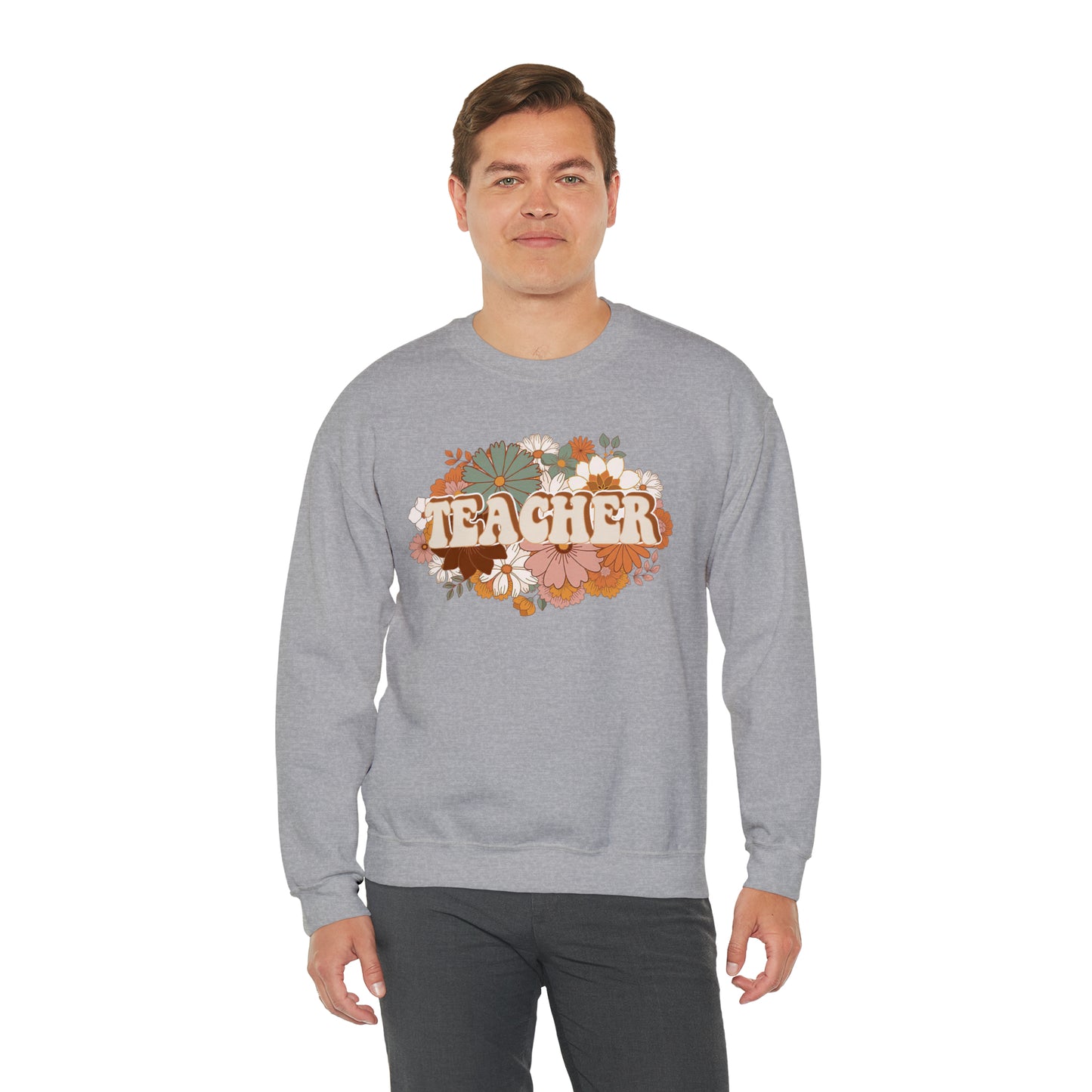 Vintage Retro Floral Teacher Warm Colors Unisex Heavy Blend™ Crewneck Sweatshirt