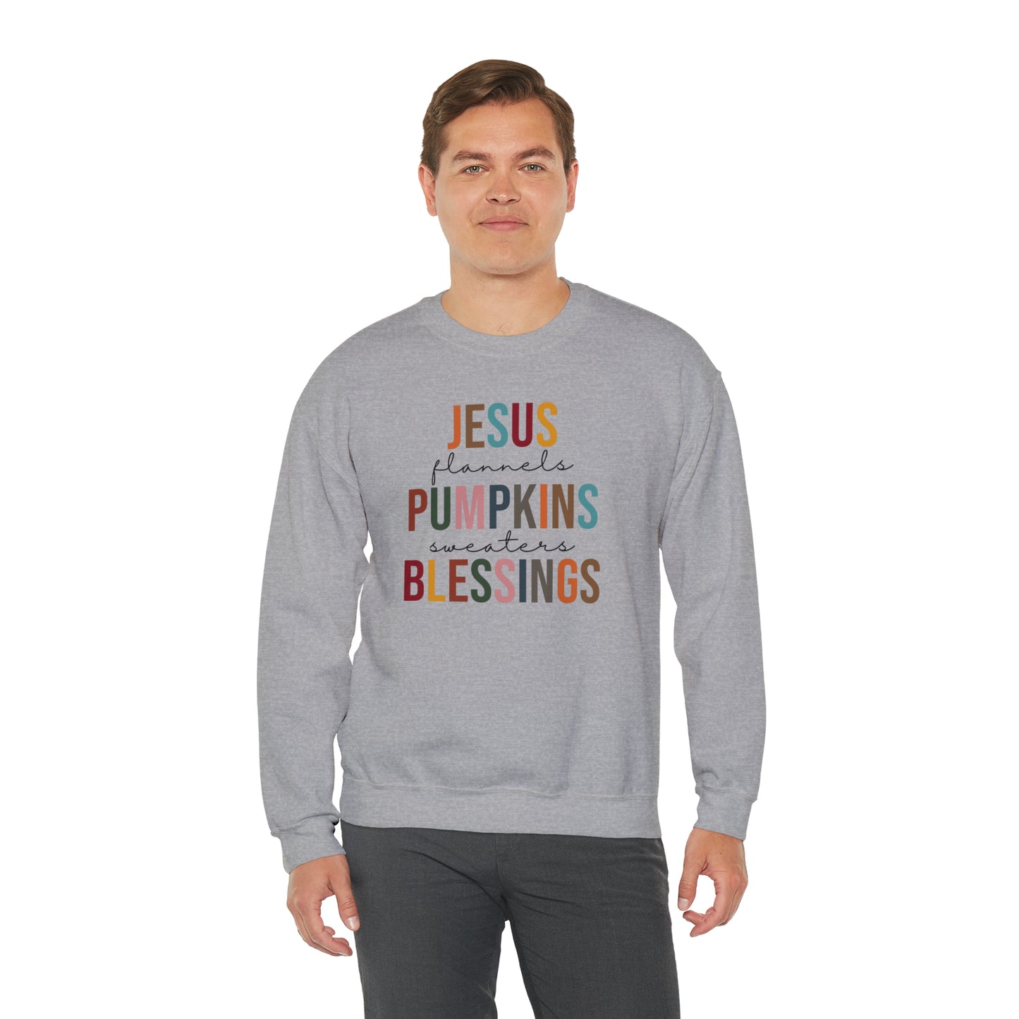 Jesus Flannels Pumpkins Sweaters Blessings Fall Halloween Retro Warm Colored  Unisex Heavy Blend™ Crewneck Sweatshirt