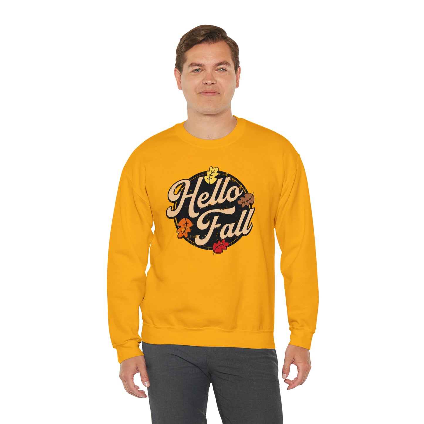 Hello Fall Halloween Retro Warm Colored  Unisex Heavy Blend™ Crewneck Sweatshirt