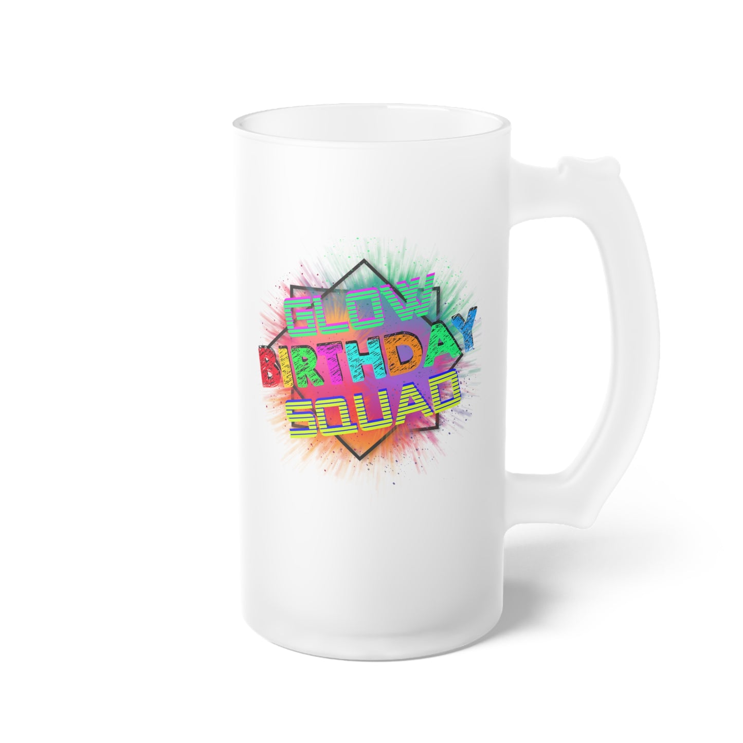 Glow Birthday Squad Frosted Glass Beer Mug