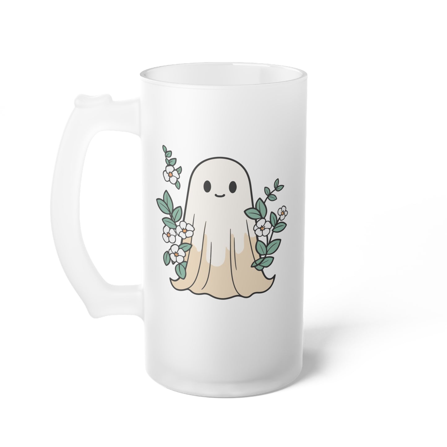 Boho Floral Ghost Fall Logo Frosted Glass Beer Mug