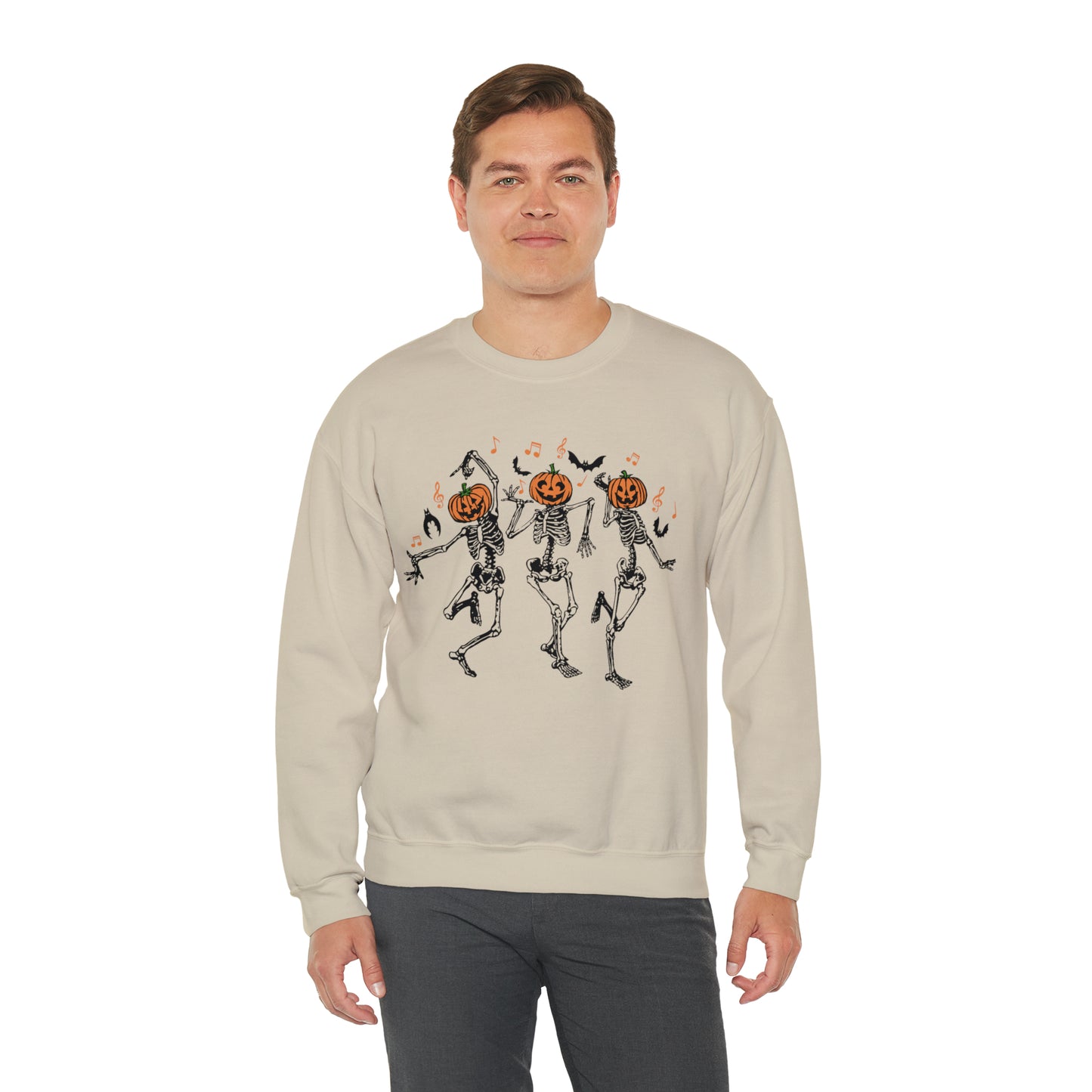 Dancing Skeletons Fall Halloween Retro Warm Colored  Unisex Heavy Blend™ Crewneck Sweatshirt