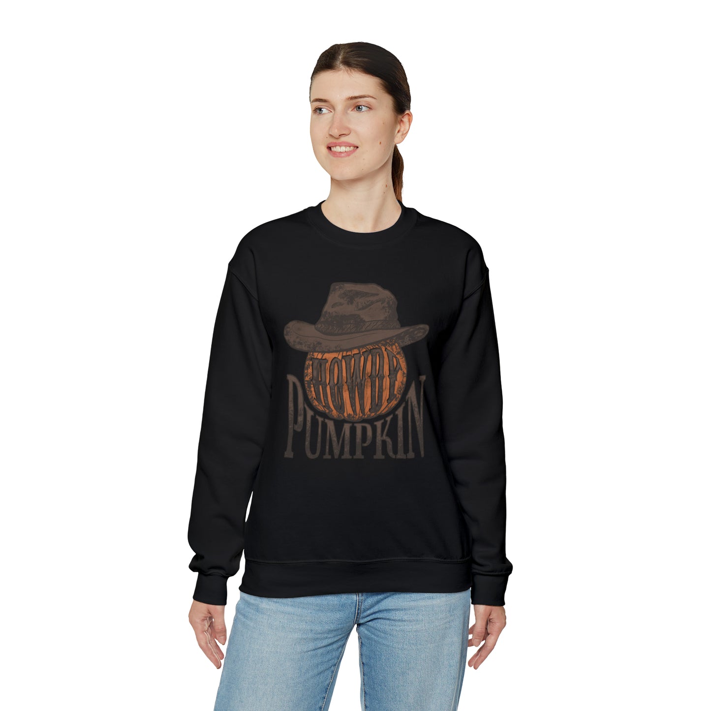 Howdy Pumpkin Fall Halloween Retro Warm Colored  Unisex Heavy Blend™ Crewneck Sweatshirt