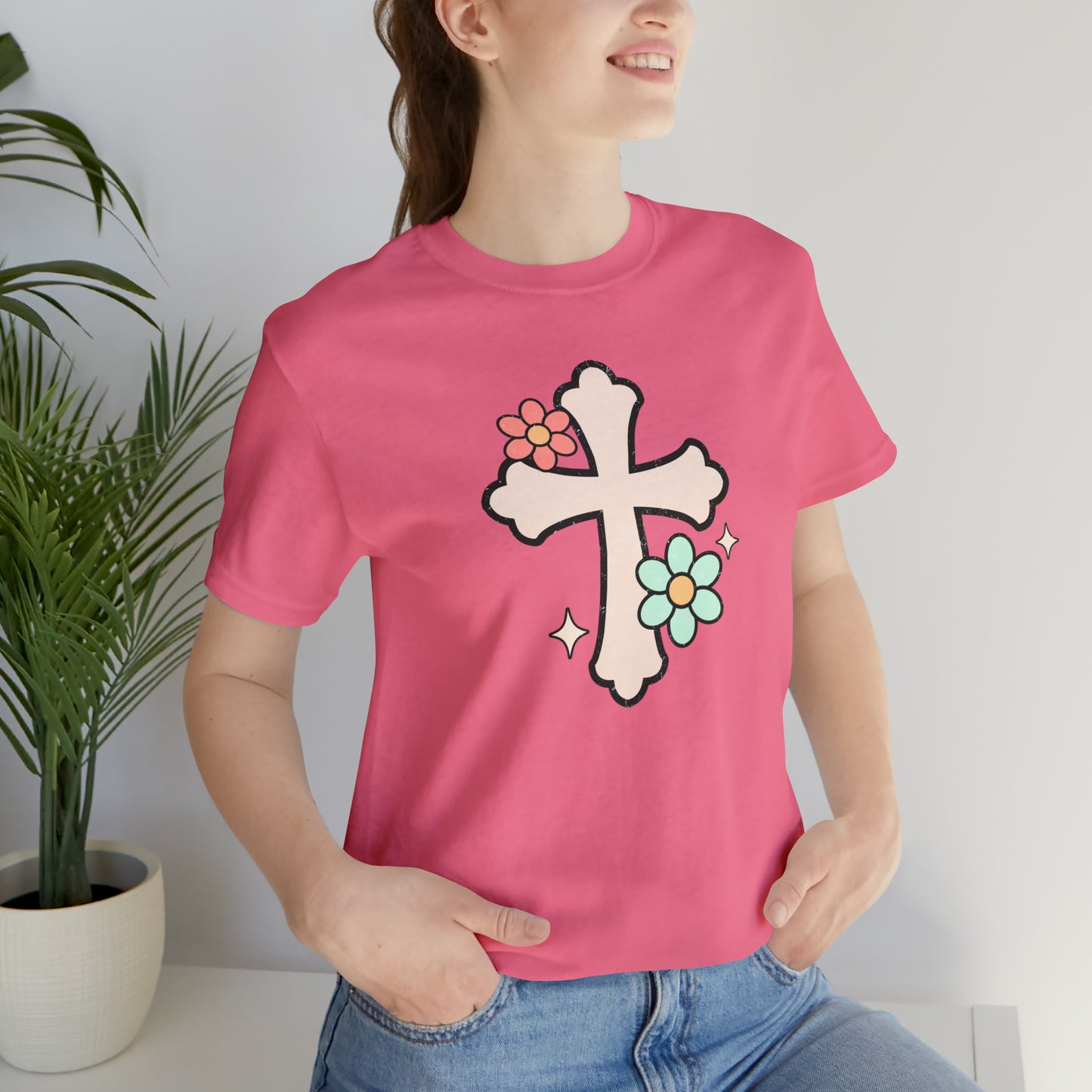 Vintage Floral Boho Cross T-Shirt