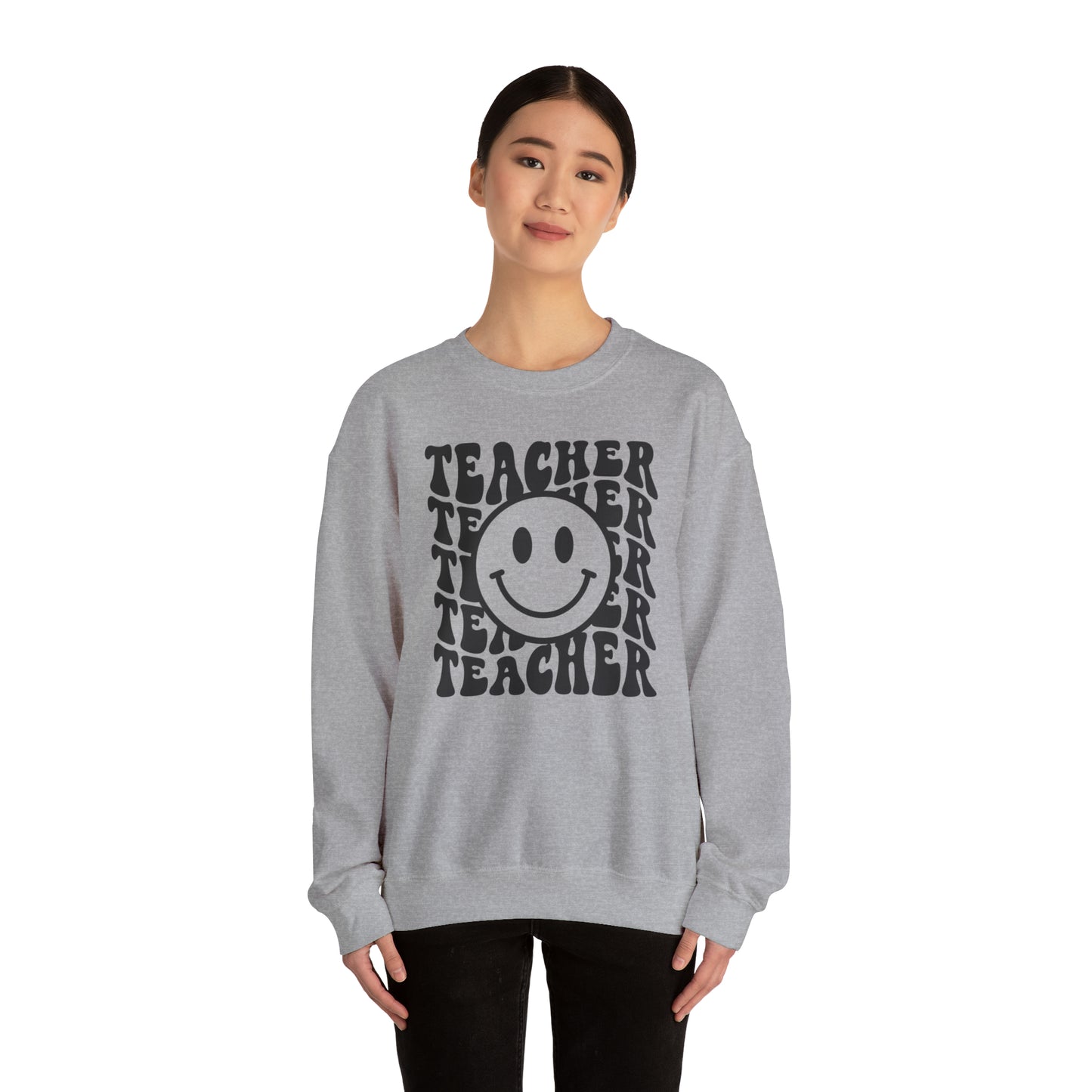 Retro Teacher with Smiley Face Black Logo Unisex Heavy Blend™ Crewneck Sweatshirt