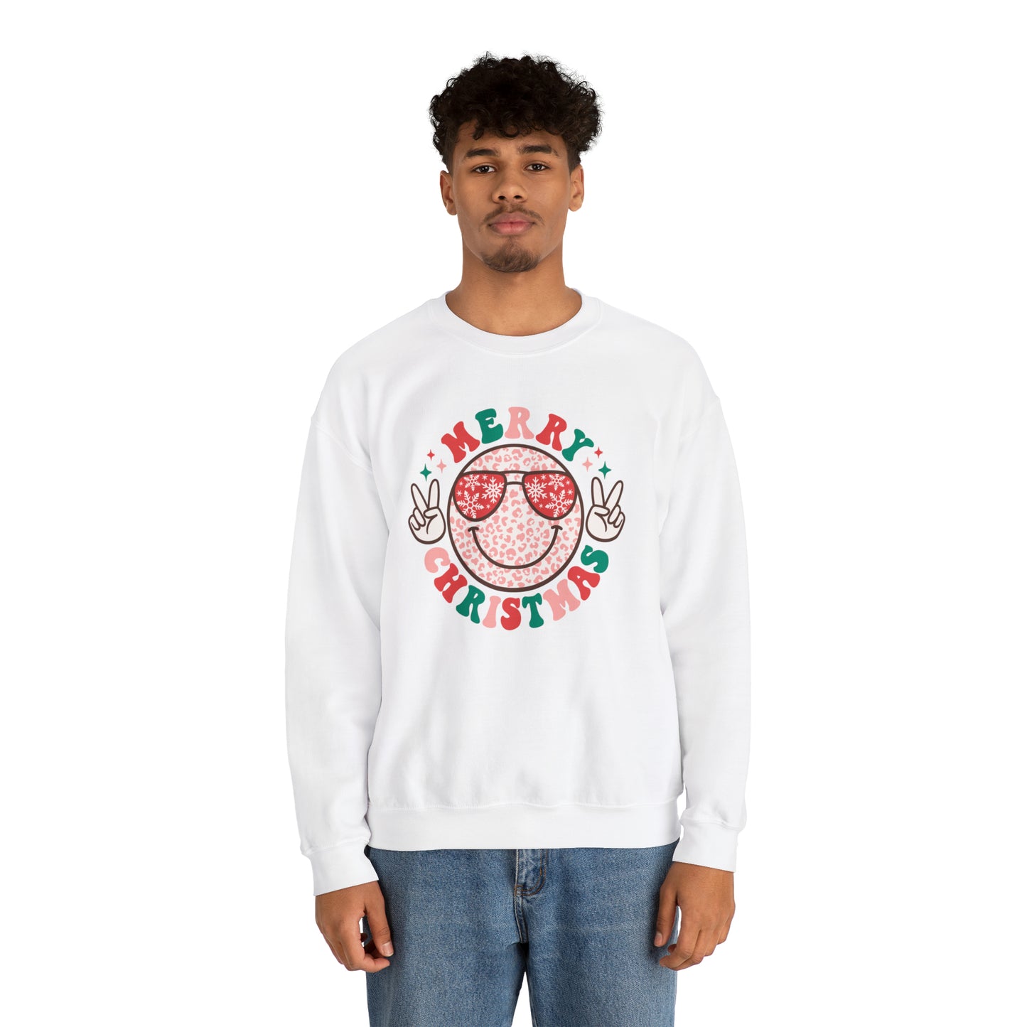 Merry Christmas Peace Smiley Face Unisex Heavy Blend™ Crewneck Sweatshirt