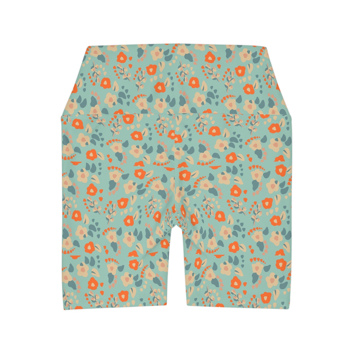 Boho Blue and Orange Dainty Floral Yoga Shorts