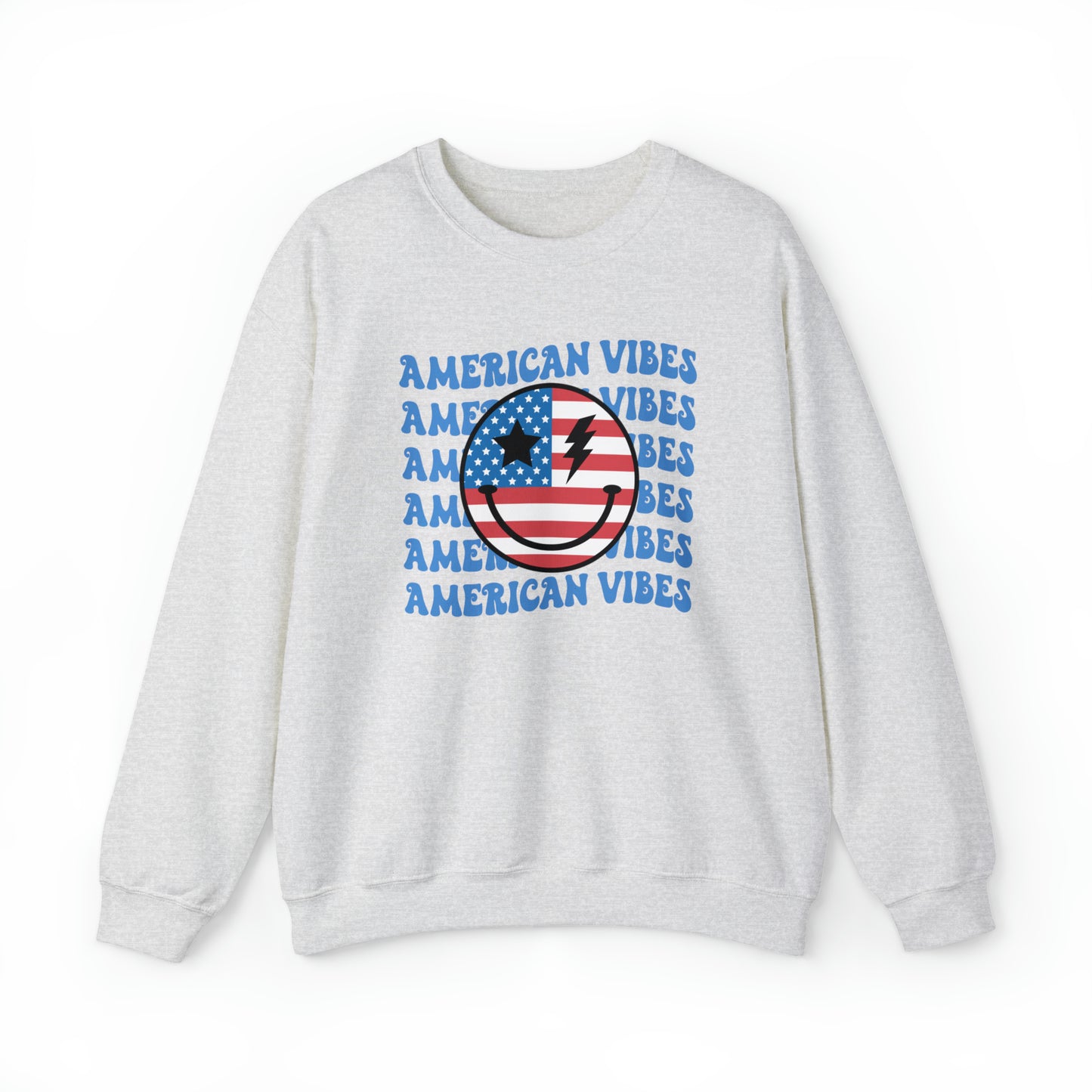 USA American Vibes Flag Smiley Face Heavy Blend™ Crewneck Sweatshirt