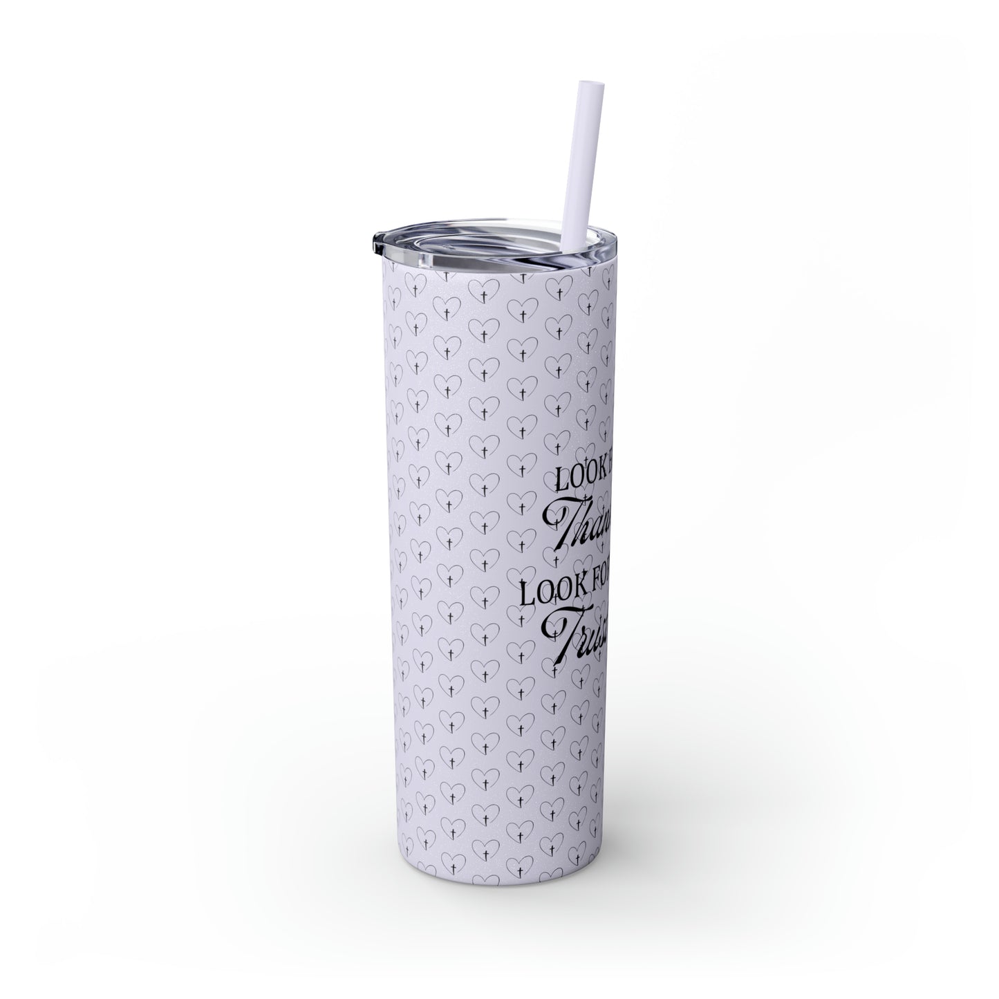 Look Back and Thank God Look Forward and Trust God Christian  Skinny Tumbler with Straw, 20oz