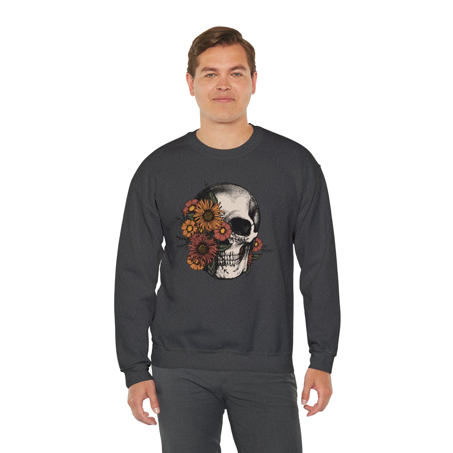 Boho Skeleton Fall Halloween Retro Warm Colored  Unisex Heavy Blend™ Crewneck Sweatshirt