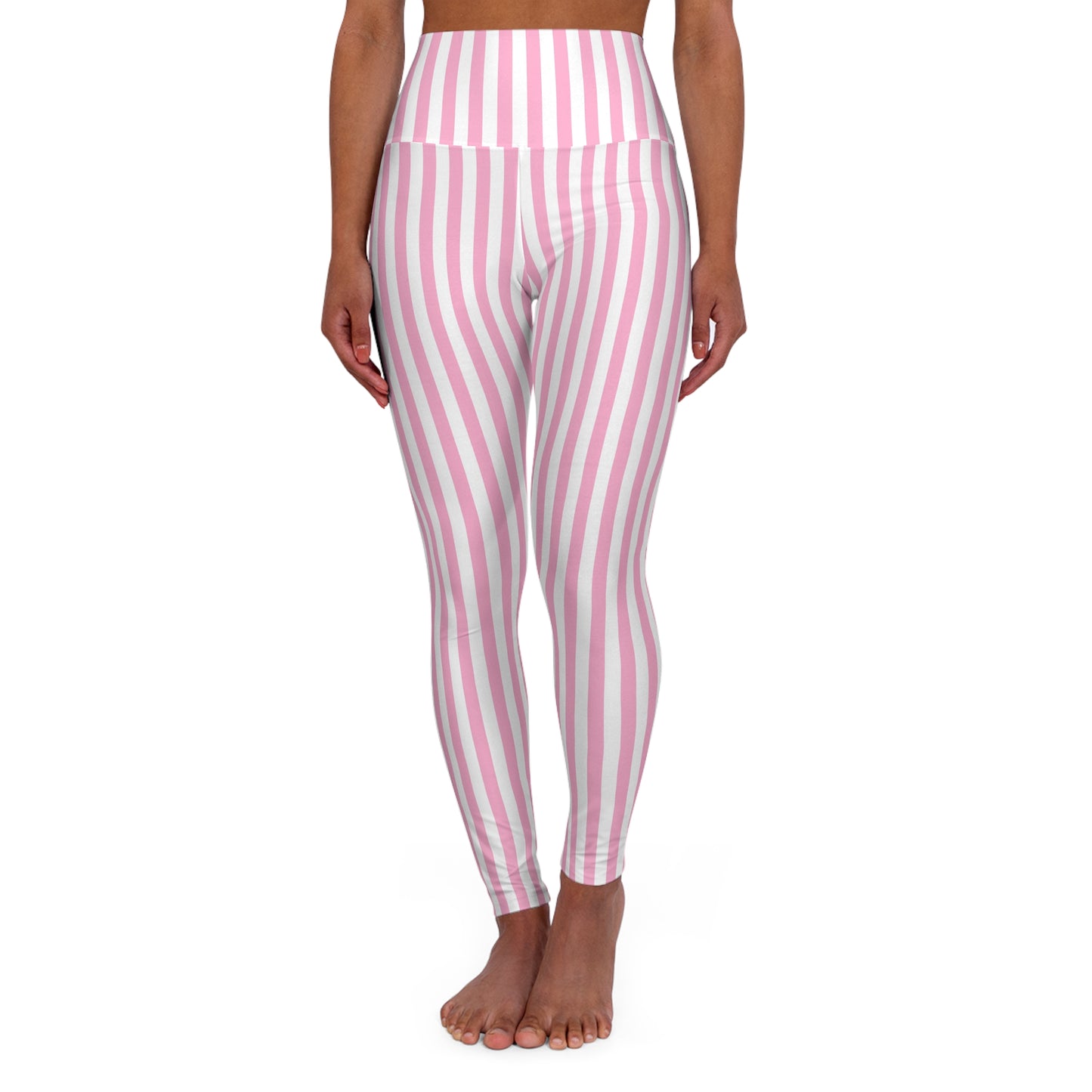 Pink Striped Vertical High Waisted Yoga Leggings