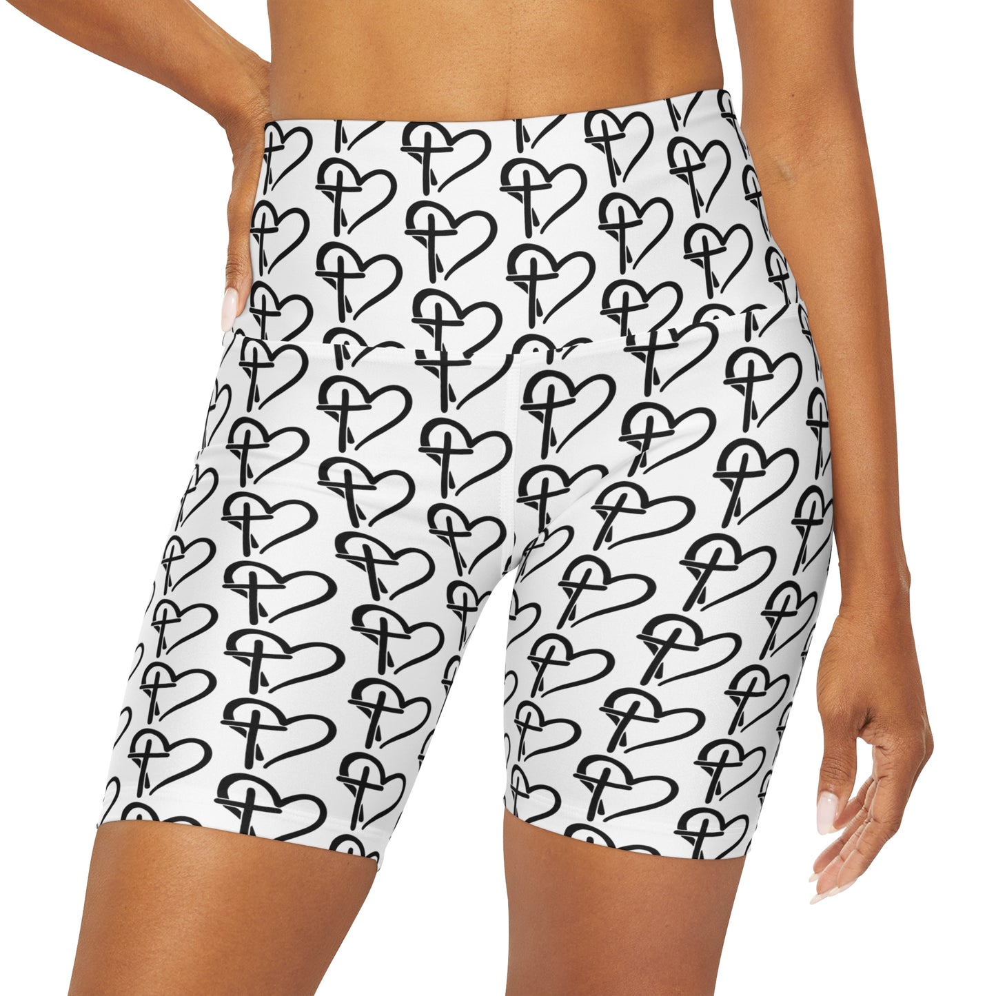 Cross and Heart Pattern Christian and Faith Yoga Shorts