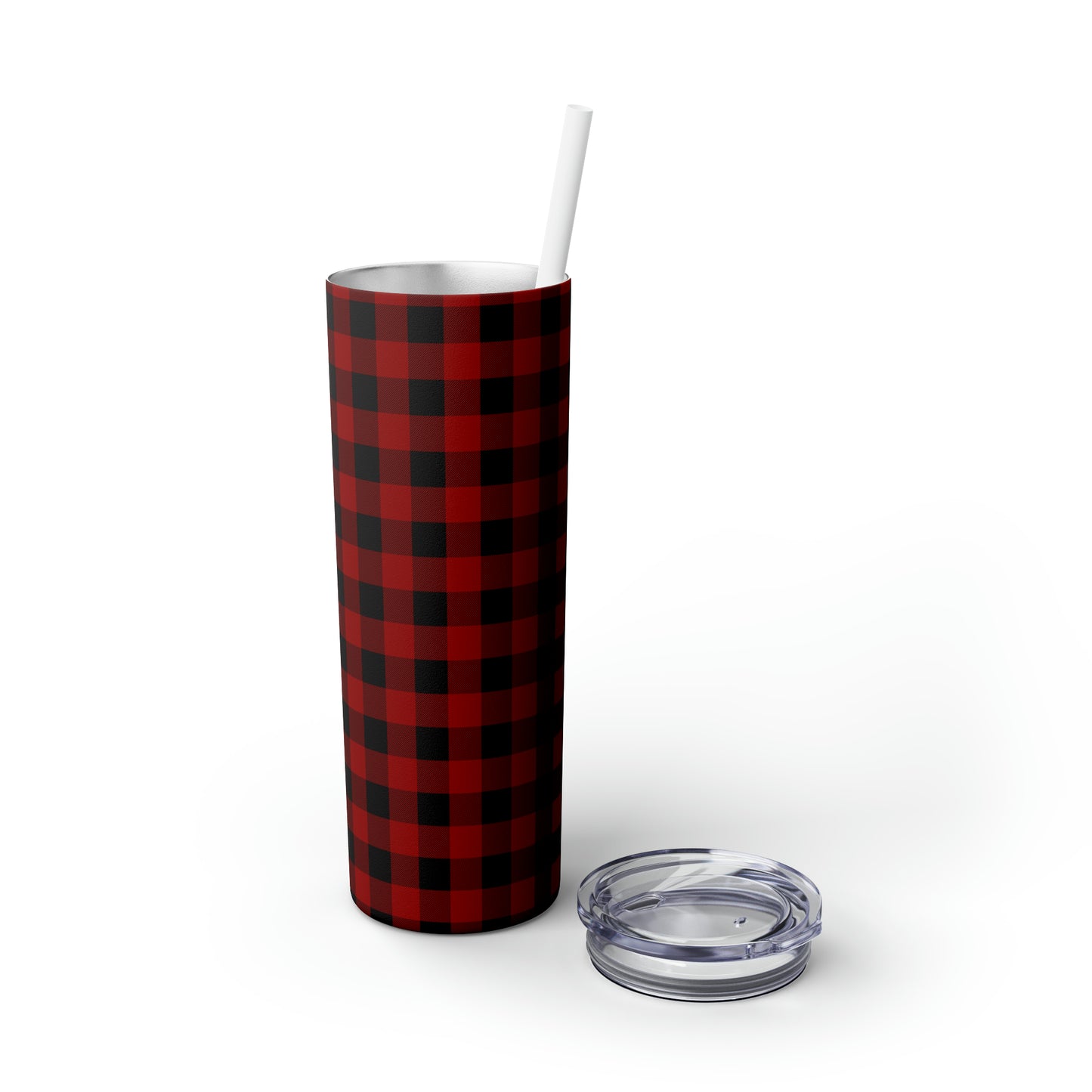 Red and Black Plaid/ Buffalo Plaid Skinny Tumbler with Straw, 20oz