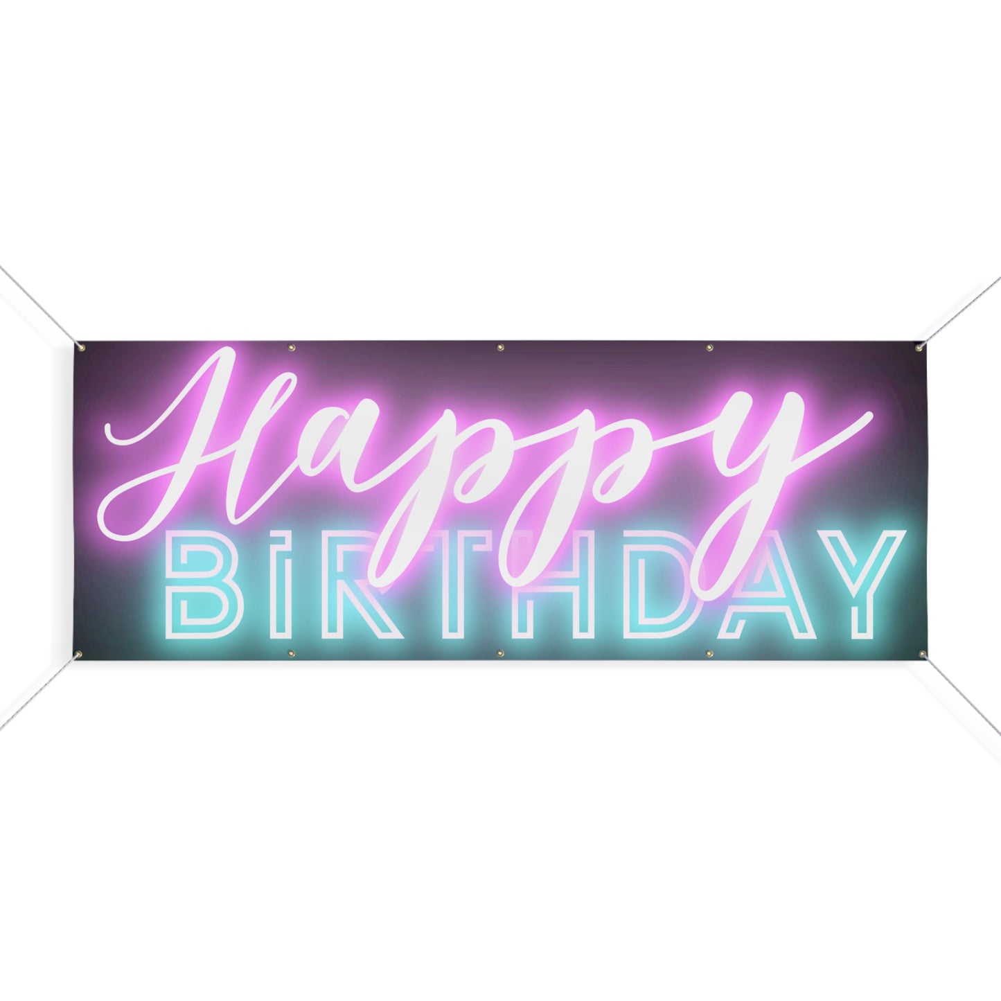 Happy Birthday Neon Font Black Matte Banner