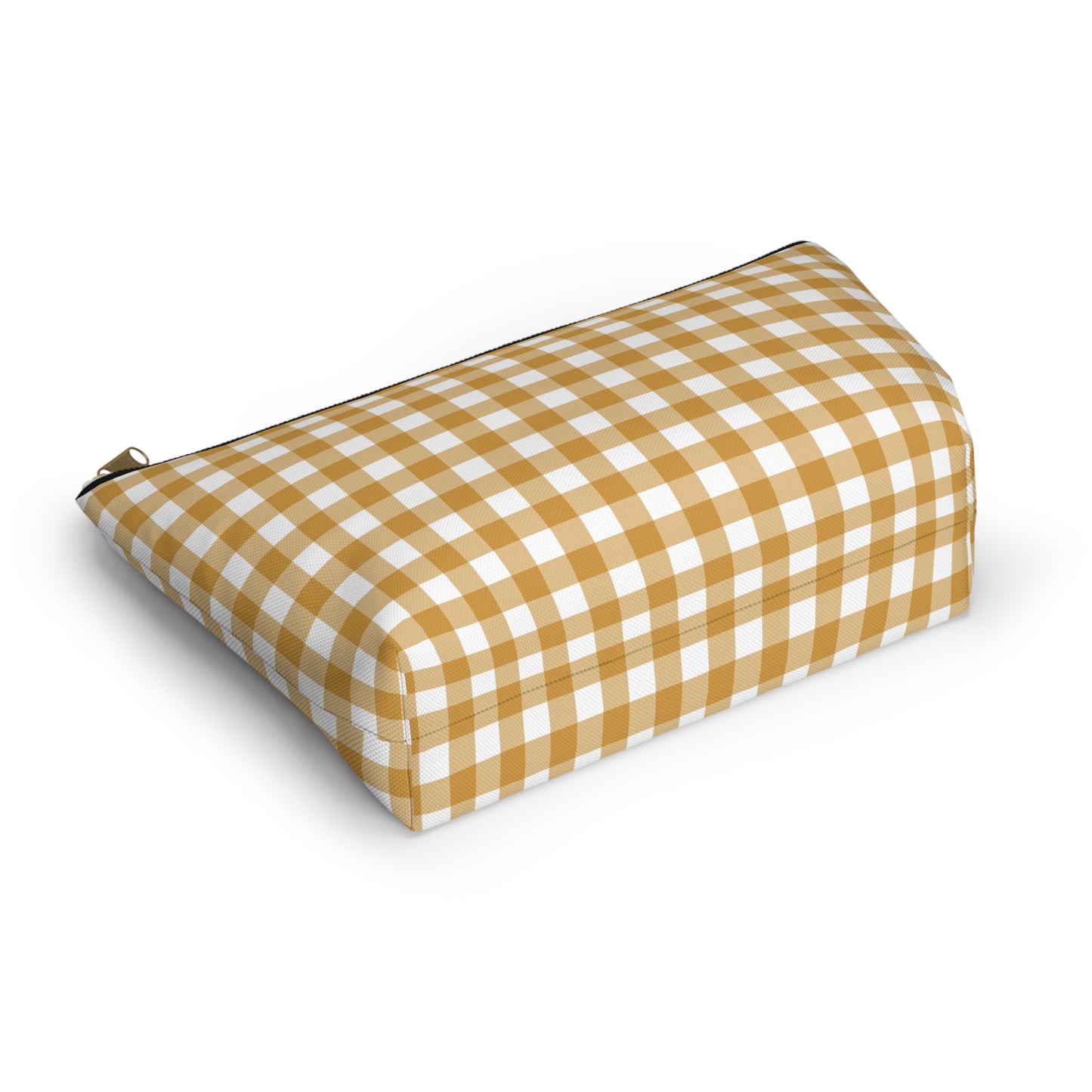 Mustard Gingham Print Design  Accessory Pouch w T-bottom