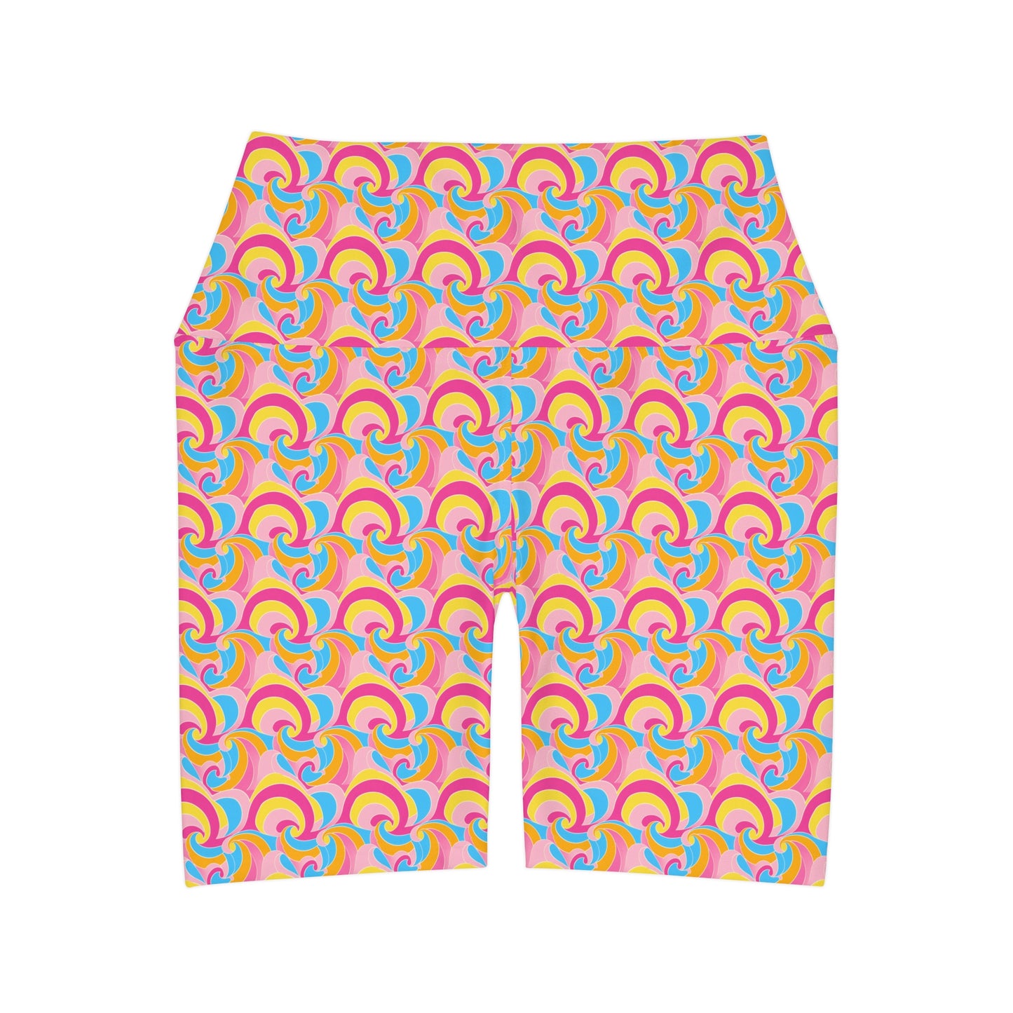 Retro Disco Neon Blue Pink and Yellow Yoga Shorts