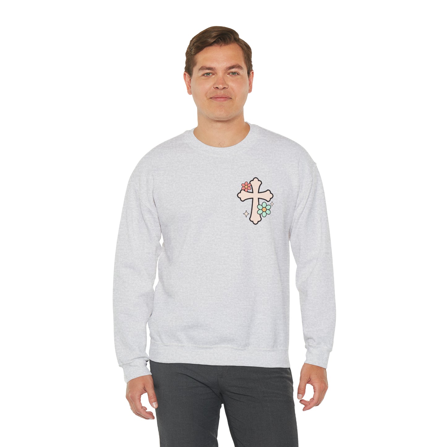 Vintage Grow in Grace with Cross Boho Color Print -  Front and Back Design Heavy Blend™ Crewneck Sweatshirt