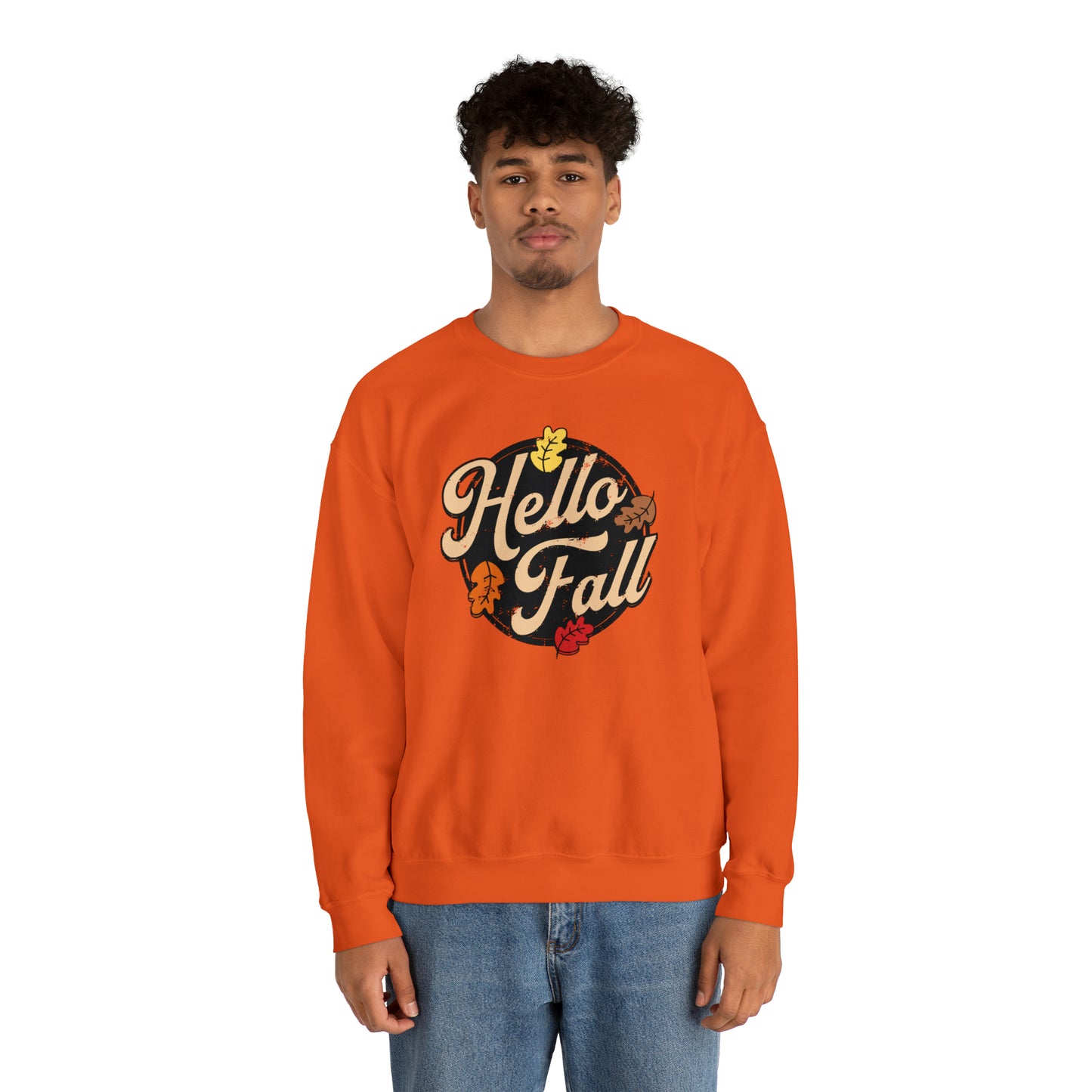 Hello Fall Halloween Retro Warm Colored  Unisex Heavy Blend™ Crewneck Sweatshirt