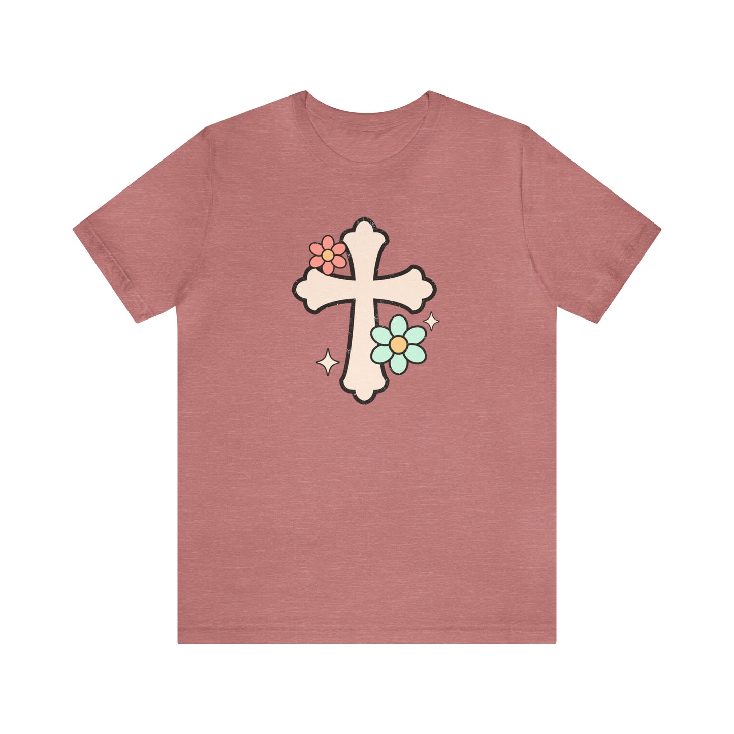 Vintage Floral Boho Cross T-Shirt