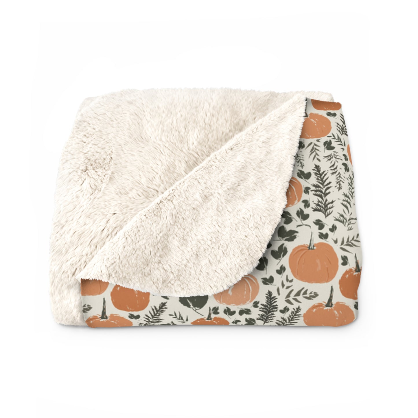 Halloween/ Fall Pumpkin Patch Cream Pattern Sherpa Fleece Blanket