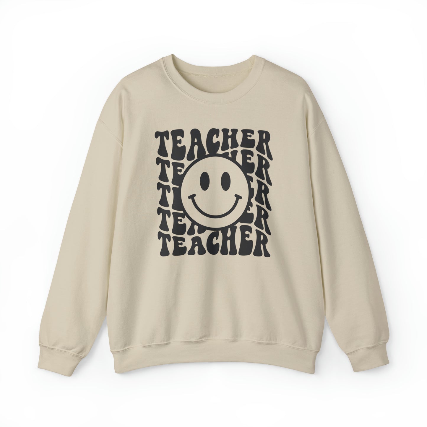 Retro Teacher with Smiley Face Black Logo Unisex Heavy Blend™ Crewneck Sweatshirt