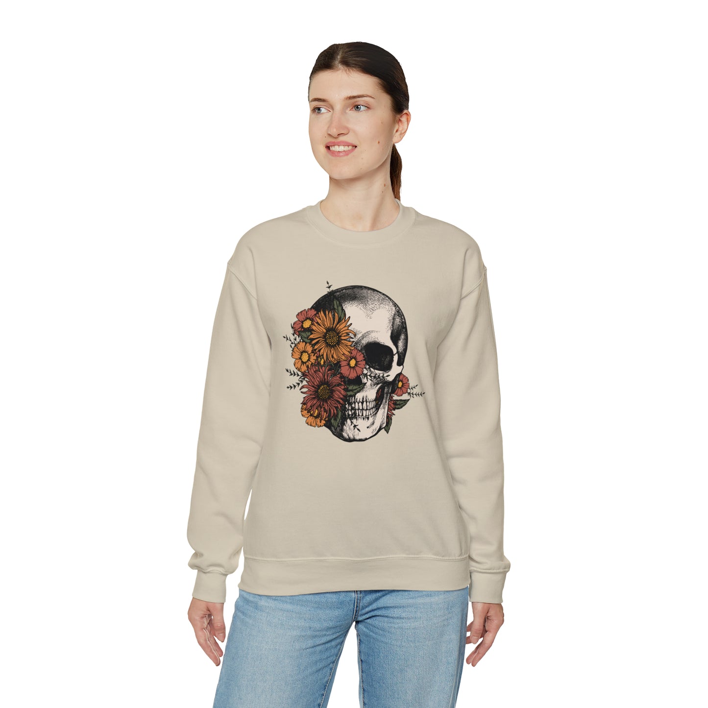 Boho Skeleton Fall Halloween Retro Warm Colored  Unisex Heavy Blend™ Crewneck Sweatshirt