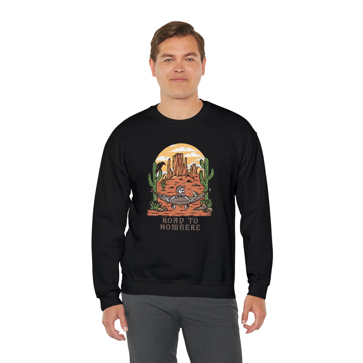 Road to Nowhere Skeleton Fall Halloween Retro Warm Colored  Unisex Heavy Blend™ Crewneck Sweatshirt