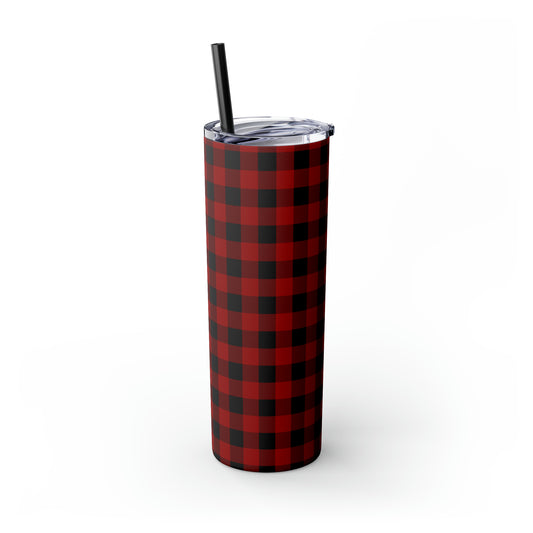 Red and Black Plaid/ Buffalo Plaid Skinny Tumbler with Straw, 20oz