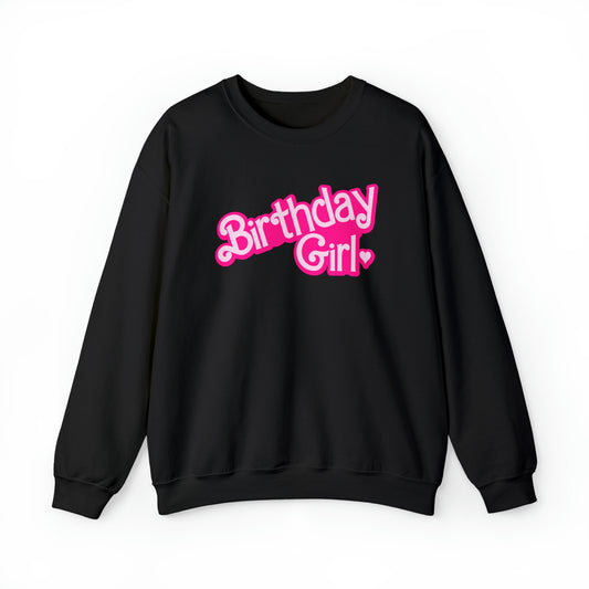 Birthday Girl with Hot Pink Barbie Font Heavy Blend™ Crewneck Sweatshirt