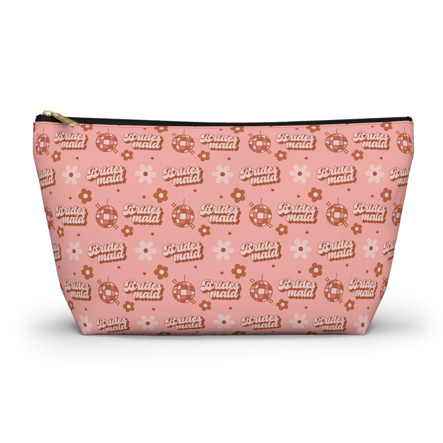 Retro Bridesmaid Pink Disco Ball Print Design  Accessory Pouch w T-bottom