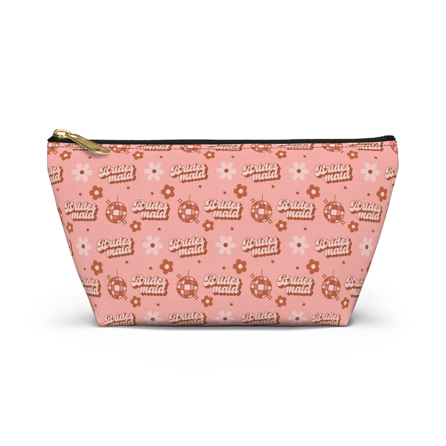 Retro Bridesmaid Pink Disco Ball Print Design  Accessory Pouch w T-bottom