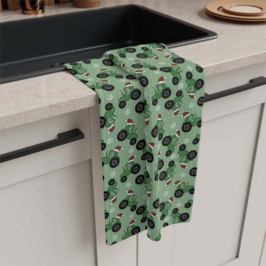 Green Santa Tractor Christmas/ Holiday Soft Tea Towel