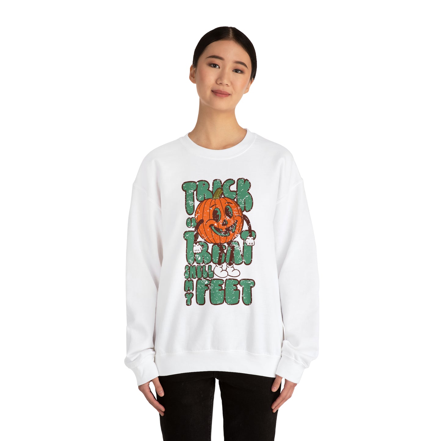 Distressed Trick or Treat Smell My Feet Heavy Blend™ Crewneck Sweatshirt