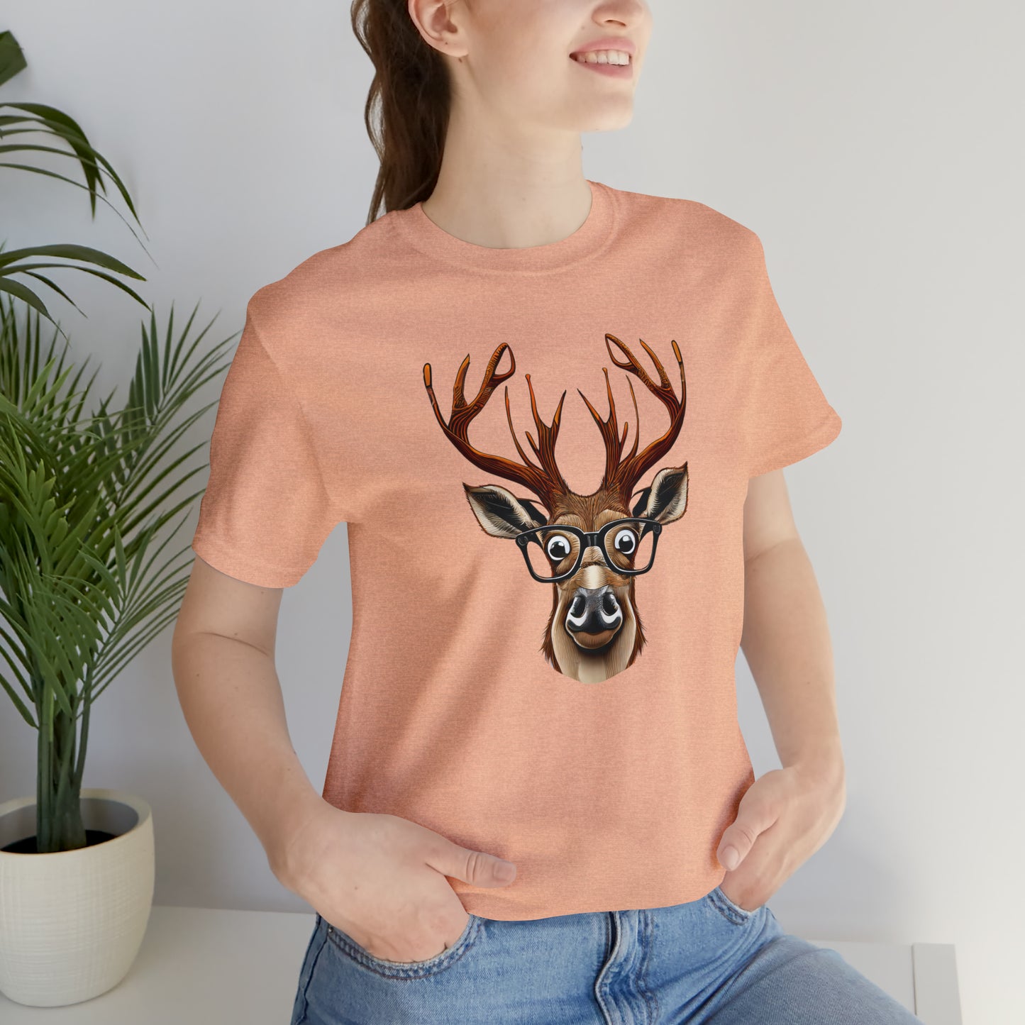 Deer/ Reindeer with Glasses Country and Christmas Unisex Jersey Short Sleeve Tee