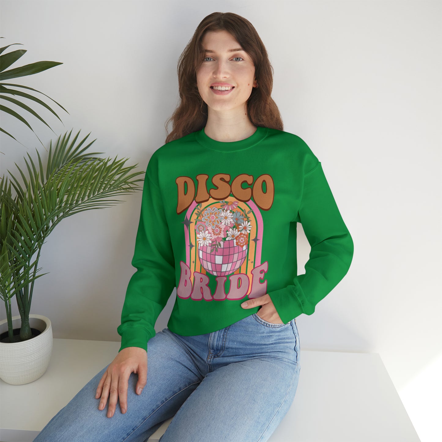 Retro Disco Bride Mirror Ball Bride Unisex Heavy Blend™ Crewneck Sweatshirt