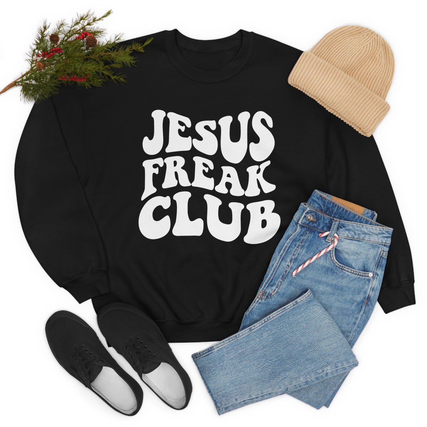 Vintage Jesus Freak Club White Logo Unisex Heavy Blend™ Crewneck Sweatshirt