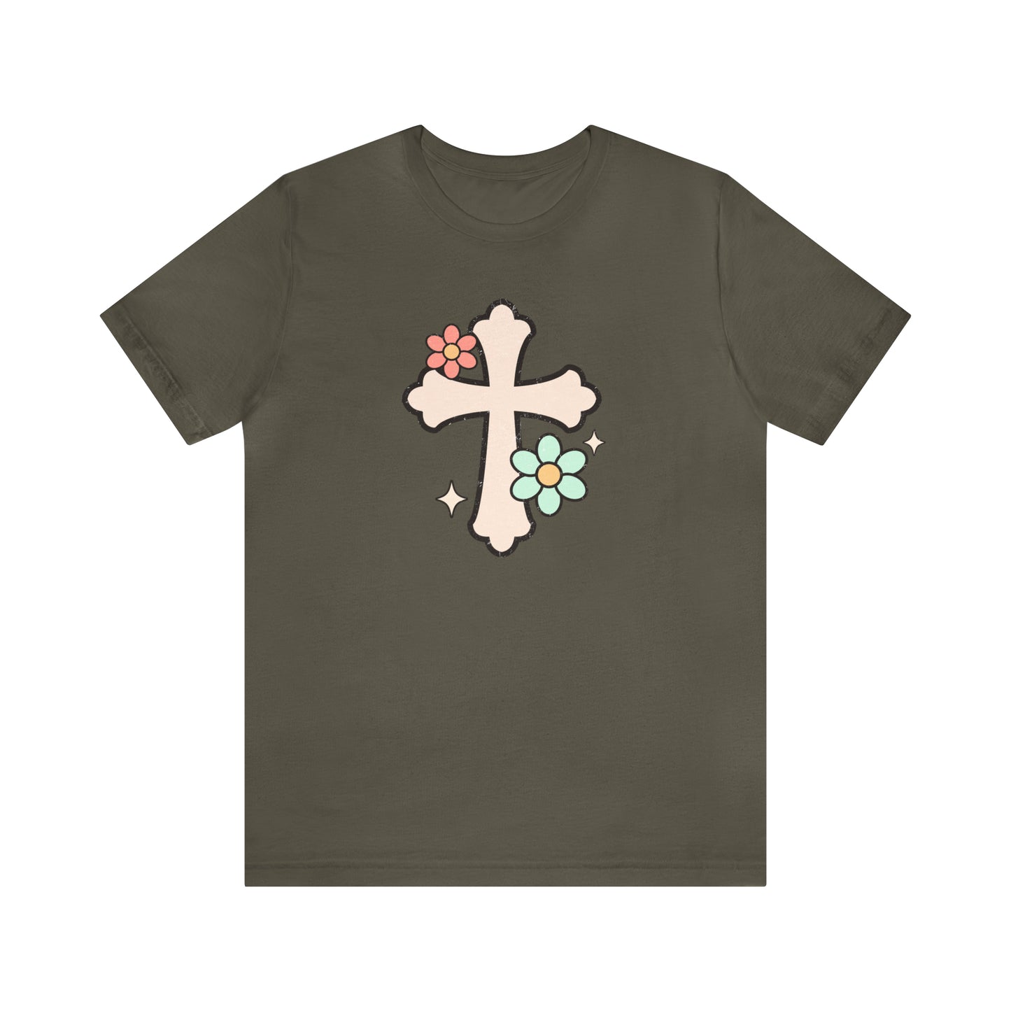 Vintage Floral Boho Cross T-Shirt