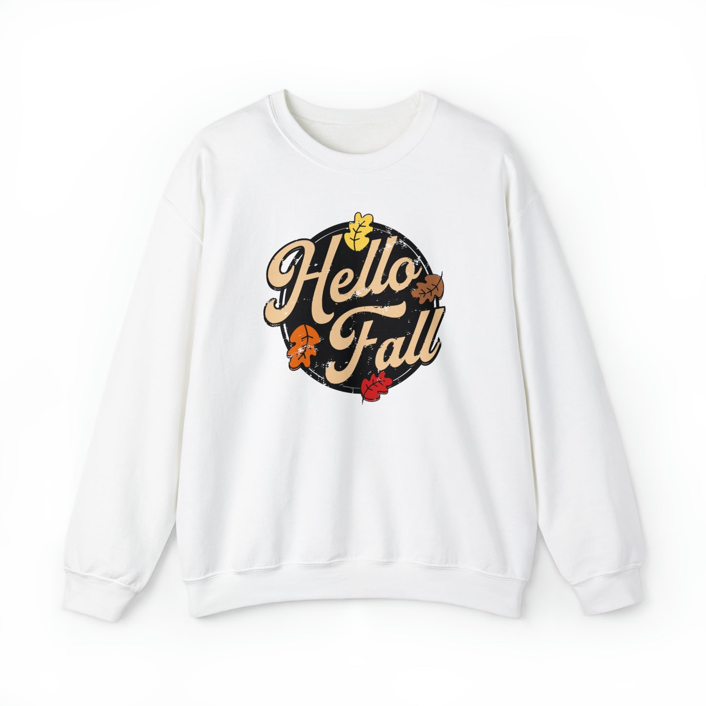 Hello Fall Halloween Retro Warm Colored  Unisex Heavy Blend™ Crewneck Sweatshirt