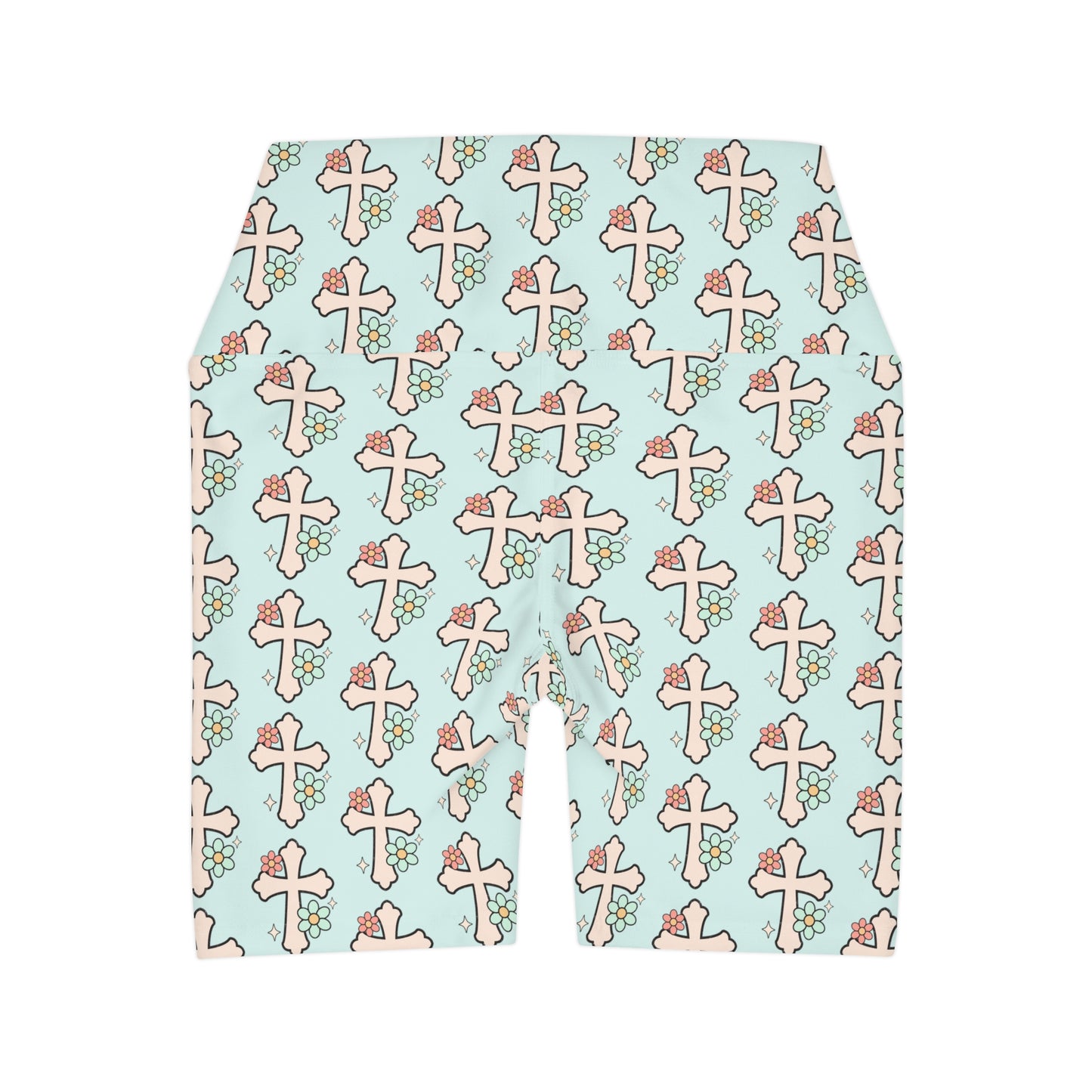 Groovy Pink Cross Yoga Shorts - Light Turquoise