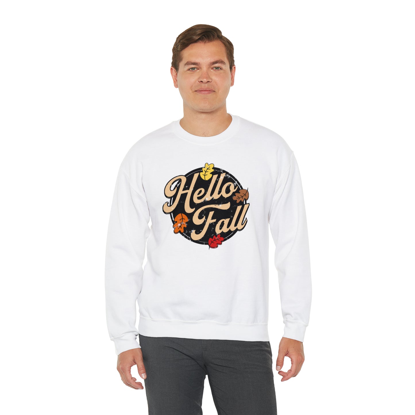 Hello Fall Halloween Retro Warm Colored  Unisex Heavy Blend™ Crewneck Sweatshirt