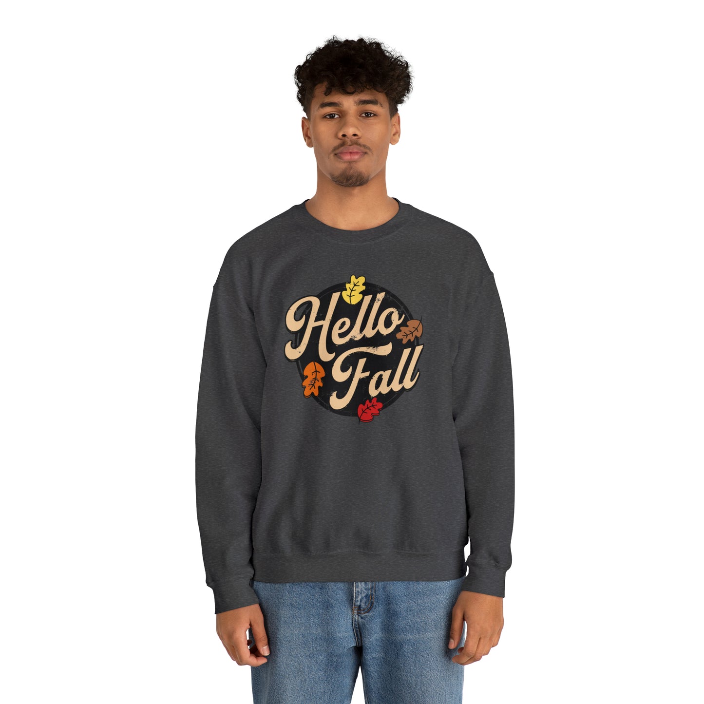 Hello Fall Halloween Retro Warm Colored  Unisex Heavy Blend™ Crewneck Sweatshirt