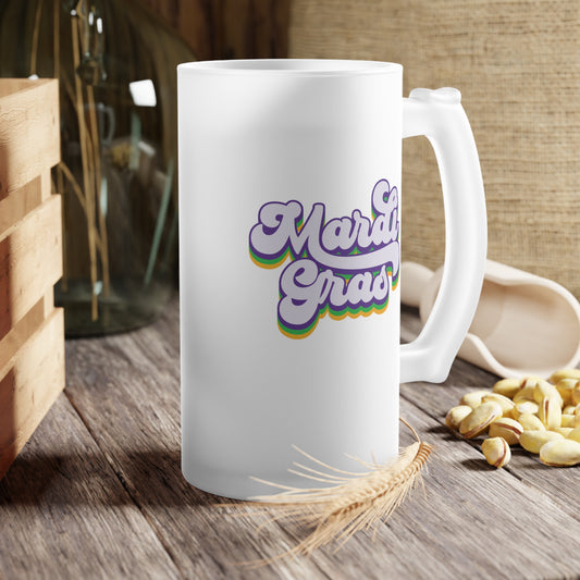 Mardi Gras Layered Rainbow  Frosted Glass Beer Mug