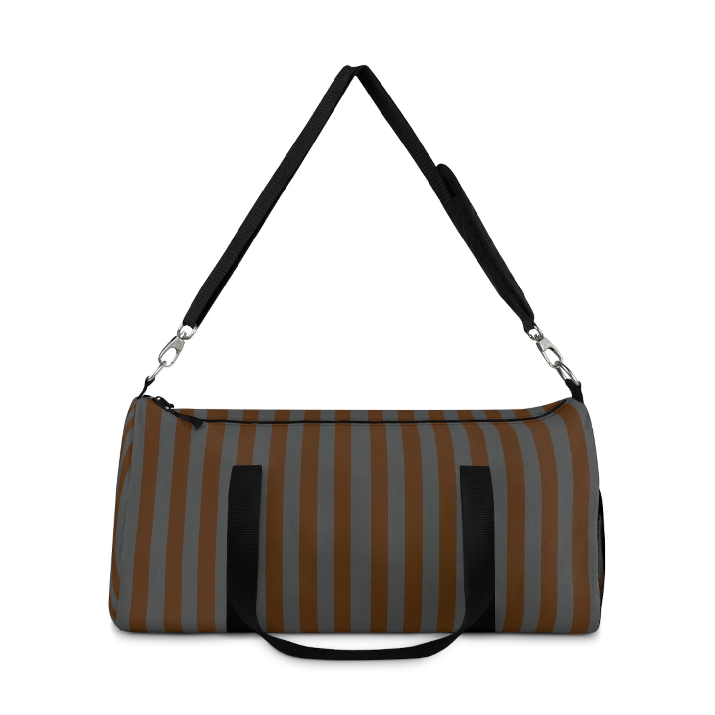 Brown and Gray Striped Duffel Bag